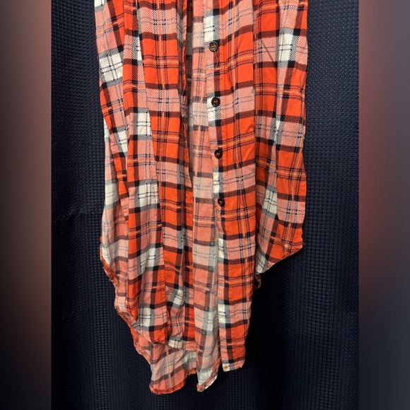 Love Ari Plaid Tartan Tunic Button Up Sleeveless Orange White Women’s Size S - Picture 5 of 13